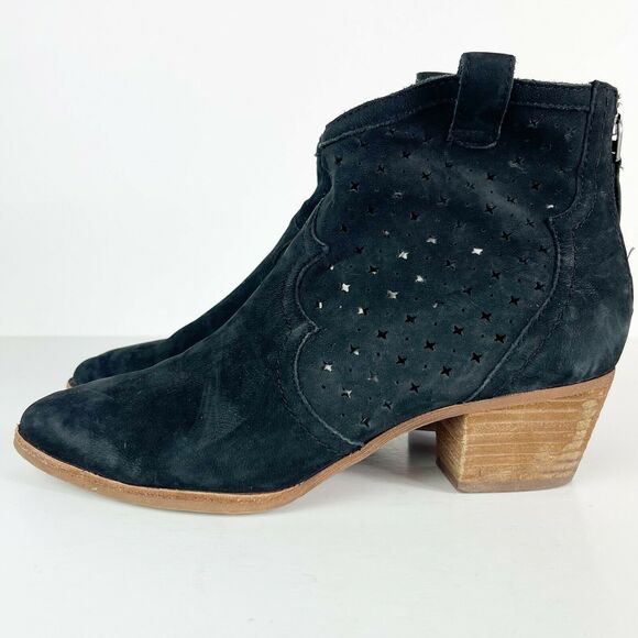 Sam Edelman Black Reynolds Punch Out Western Perforated Bootie 7 - Picture 8 of 8
